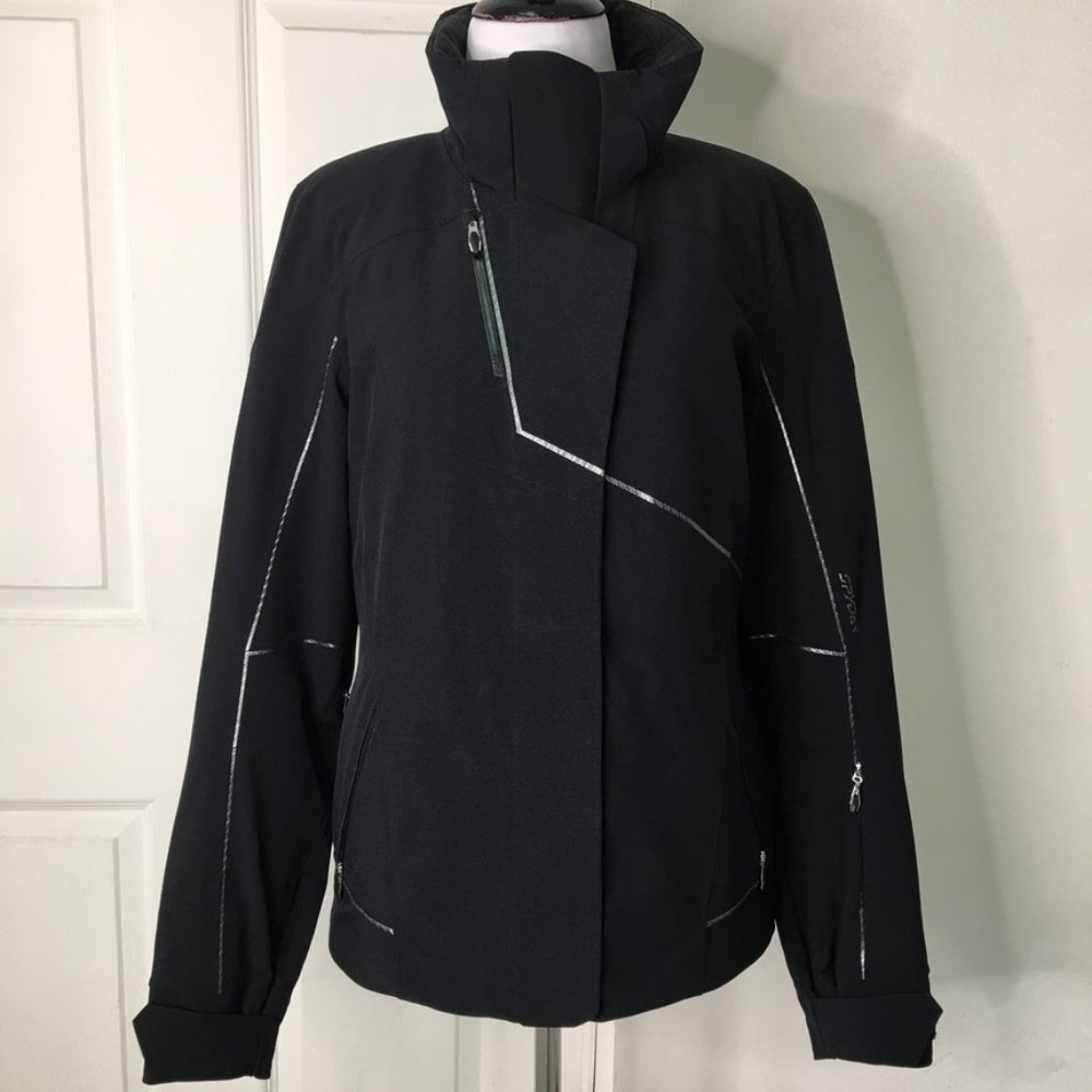 Spyder Womens Snow Zip Jacket Size 8 Black Reflective Turtleneck Size 8